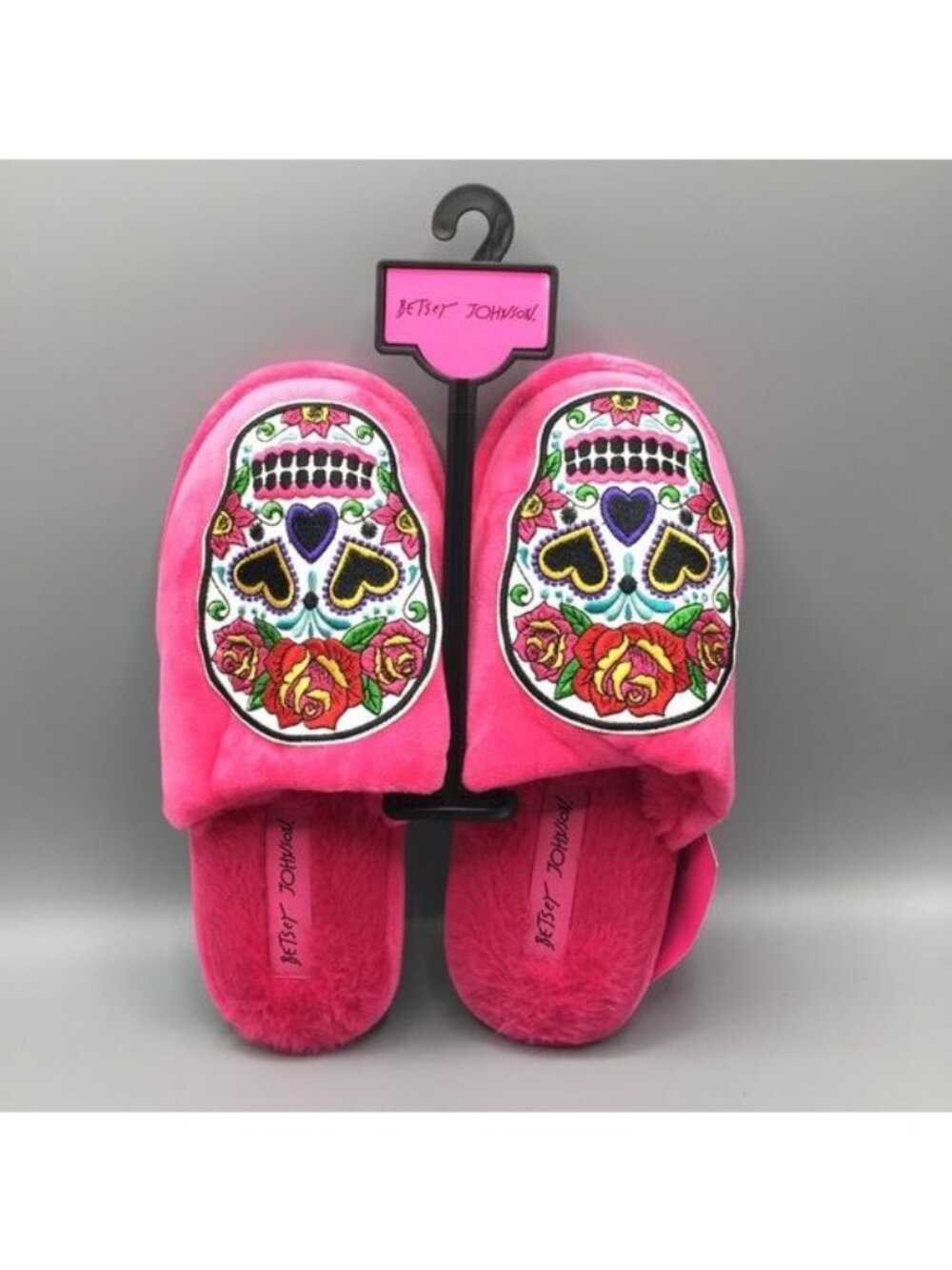 Betsey Johnson Fuchsia Sugar Skull Small Slippers